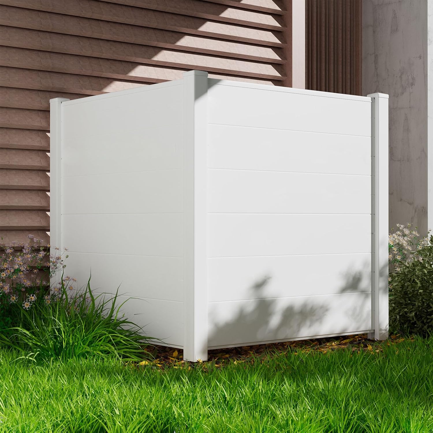 Privacy Fence Panels for Outside Air Conditioner Fence 2 Panel 48"Wx48"H, Pool Equipment Enclosure Ac Fence for Outside Unit, Outdoor Privacy Screen Freestanding White Vinyl Fence Trash Can Enclosure 2 Panels-48" W x 48" H (Horizontal)