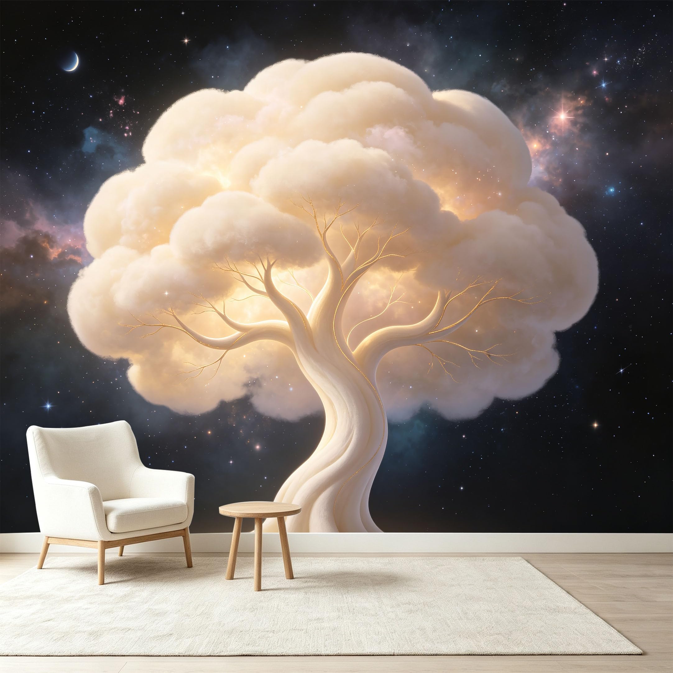 Custom Size Wall Murals Cosmic Ancient Tree Nebula Energy Giant Tree Wall Decor Self-Adhesive Wall Fabric Removable Wallpaper Wall Decor for Living Room Bedroom Bathroom