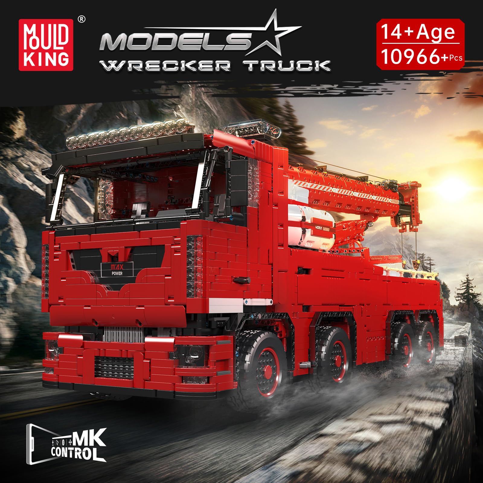 Mould King 19008S Technique Dépanneuse Grue Blocs de Serrage 10966 pièces Technique d'ingénierie Camion Modèle Wrecker Kit de Montage Chariot de Grue pneumatique Cadeau pour Adultes et Adolescents