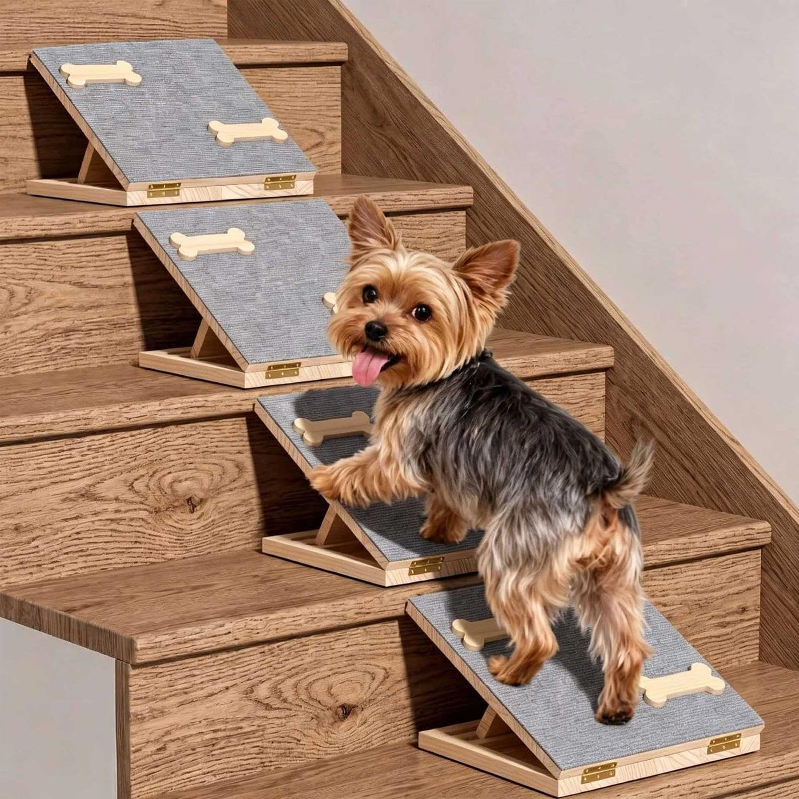Rampa de Perros para Escalones 2 Piezas Peldaños de Madera Ajustables en