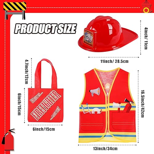 Miniatura 3 de Geyoga Juego de disfraz de bombero de 24 piezas, incluye 8 sombreros de bombero, 8 chalecos y 8 bolsas de mano, suministros de fiesta temática de