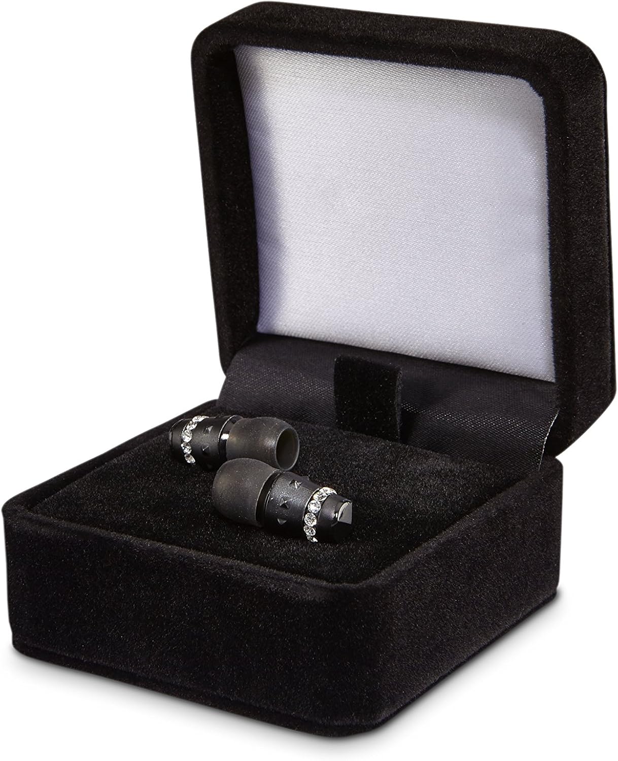 ICE Collection Midnight Earphones for Women - Electroplated Black Housing Encircled Cut Crystals, Rich Bass, Full-Range Sound, Smaller Fit for Women's Ears