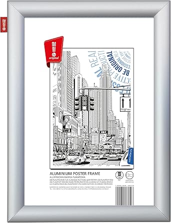 memobe Amex Poster Frame - Silver Aluminium Frame with Plexiglass - Poster Advertising Wall Decoration - Shatterproof Sturdy Poster Frame - Dakoration A4 21 x 29.7 cm Aluminium