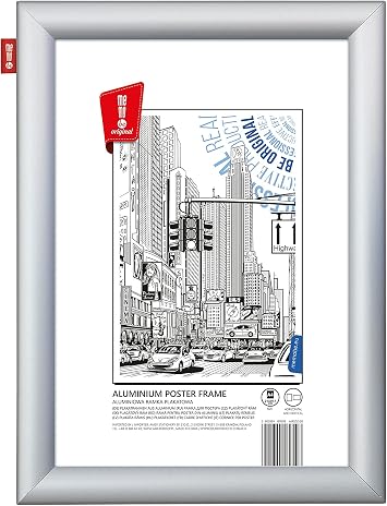 A4 Poster Snap Frame 21 x 29.7 cm Transparent Perspex Sheet with Aluminium Frame 2.5 cm Wide with Mitred Corners Horizontal or Vertical Mounting