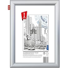 A4 Poster Snap Frame 21 x 29.7 cm Transparent Perspex Sheet with Aluminium Frame 2.5 cm Wide with Mitred Corners Horizontal or Vertical Mounting