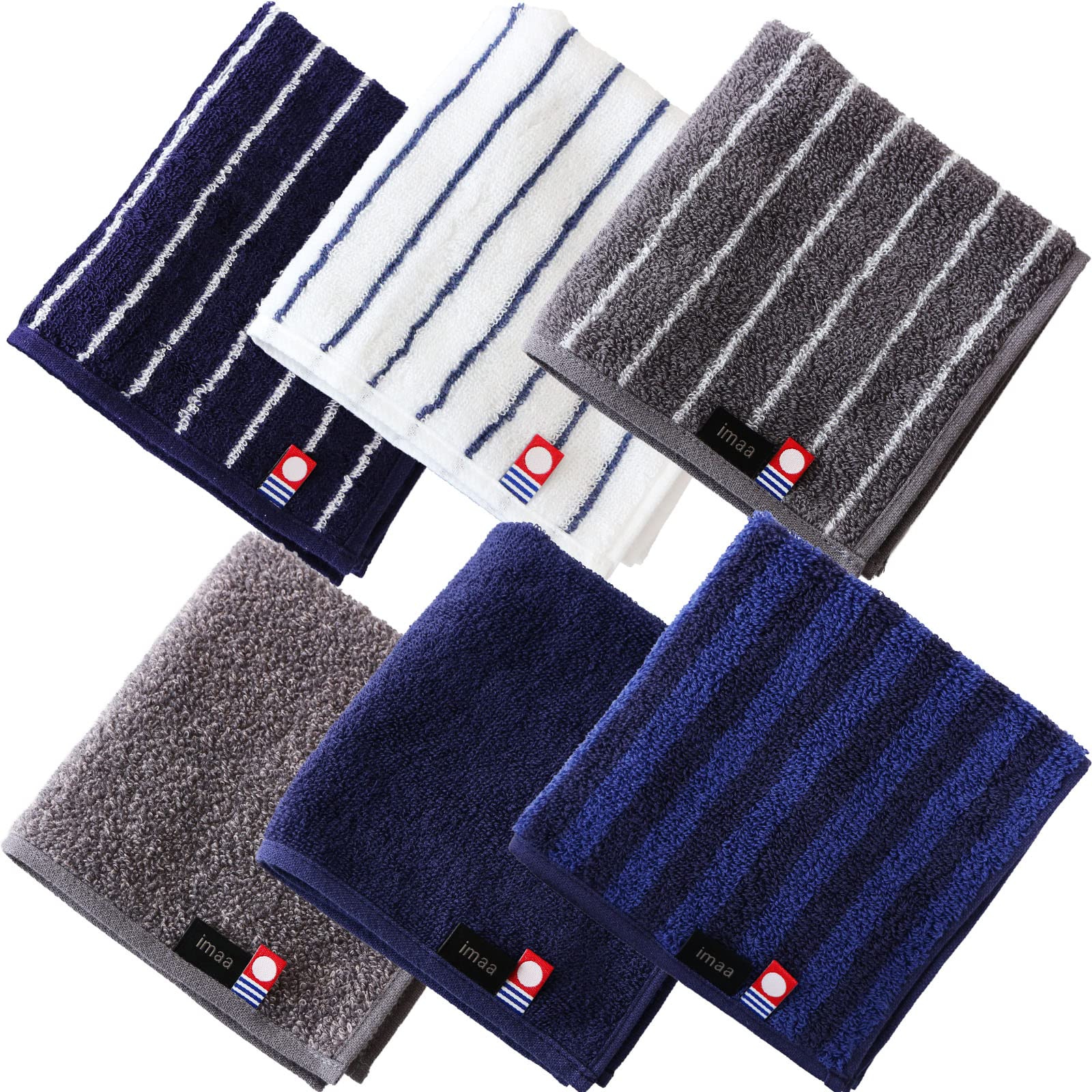 imaa Imabari Certified Hand Towel Set of 6 Cotton 10x10in Japan Pinstripe