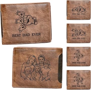 Tiannee Custom Wallets for Men, Personalized Gifts Wallet for Husband Dad, Customized Engraved Wallet with Name Photo Mens Leather Wallet Gifts for Fathers Day Christmas Anniversary Birthday Style4