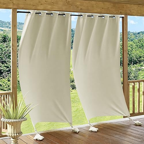 RYB HOME Outdoor Curtains Windproof - Waterproof Blackout Curtain with