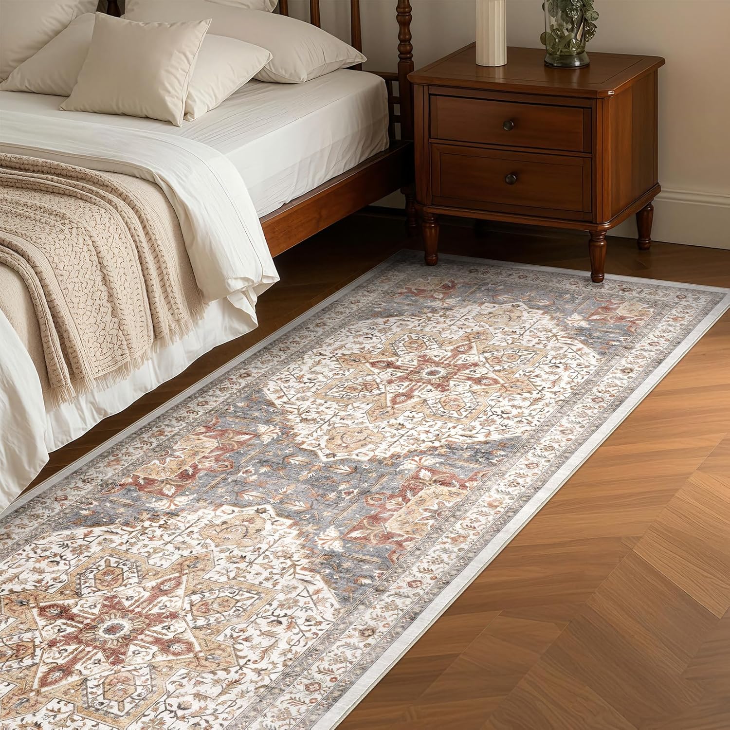 Tortania Area Rug 2x6 Runner Rugs - Washable Vintage Oriental Farmhouse Thin Indoor Carpet for Living Room Bedroom Hallway Entryway Kitchen Under Dining Table Home Office - Orange Multi