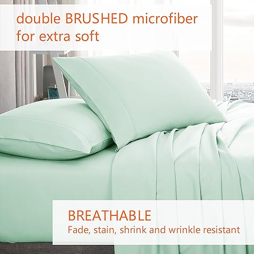 Miniatura 4 de American Home Collection Juego de 2 fundas de almohada de microfibra de doble cepillado suave y fácil cuidado (verde menta, estándarQueen 20 x 30)