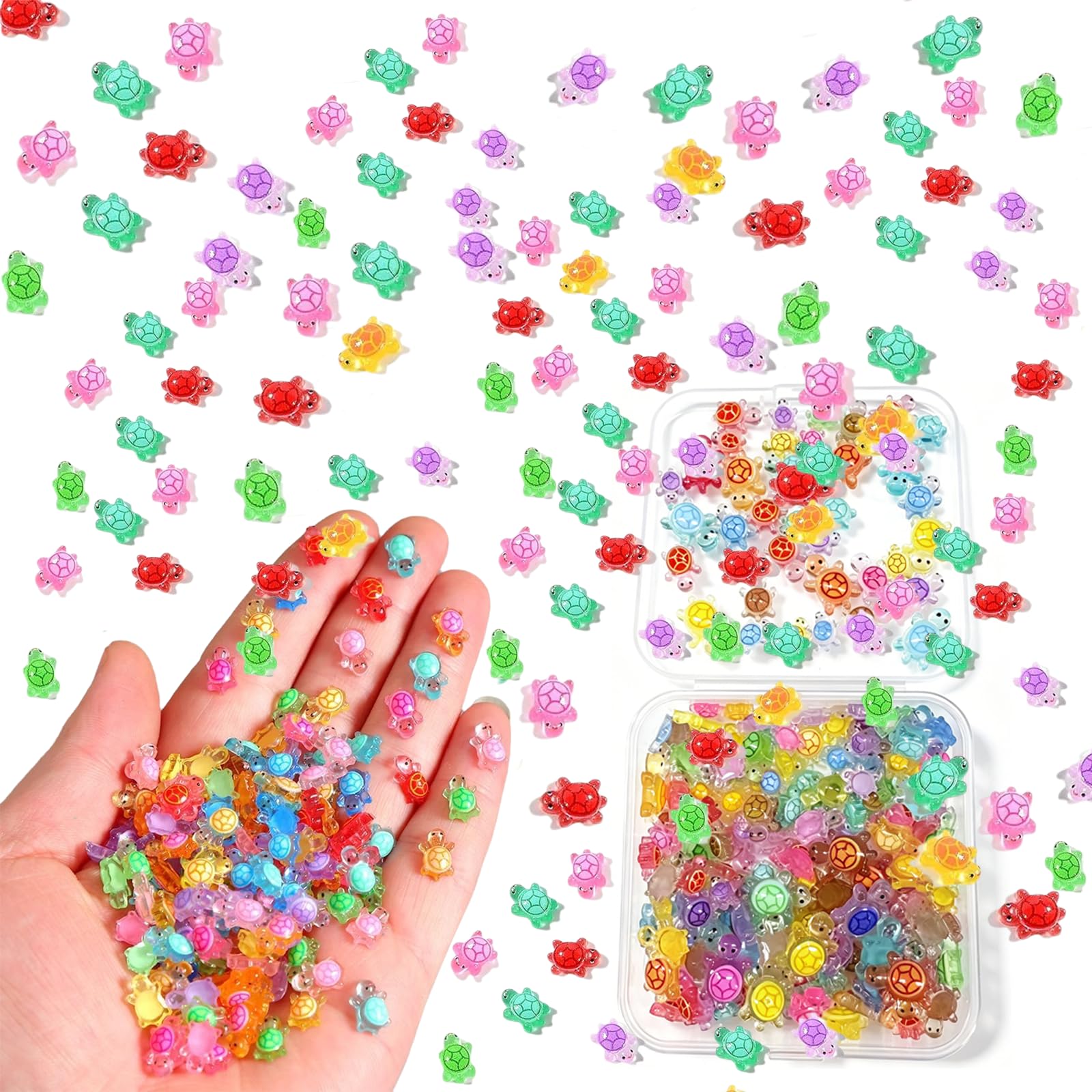 TSZIMM 500PCS Luminous Mini Turtles Resin Animals for Crafts Dollhouse Miniatures Mini Animals Plastic Turtle Bulk for Fairy Garden Aquarium Micro Landscaping Decoration(colorful)