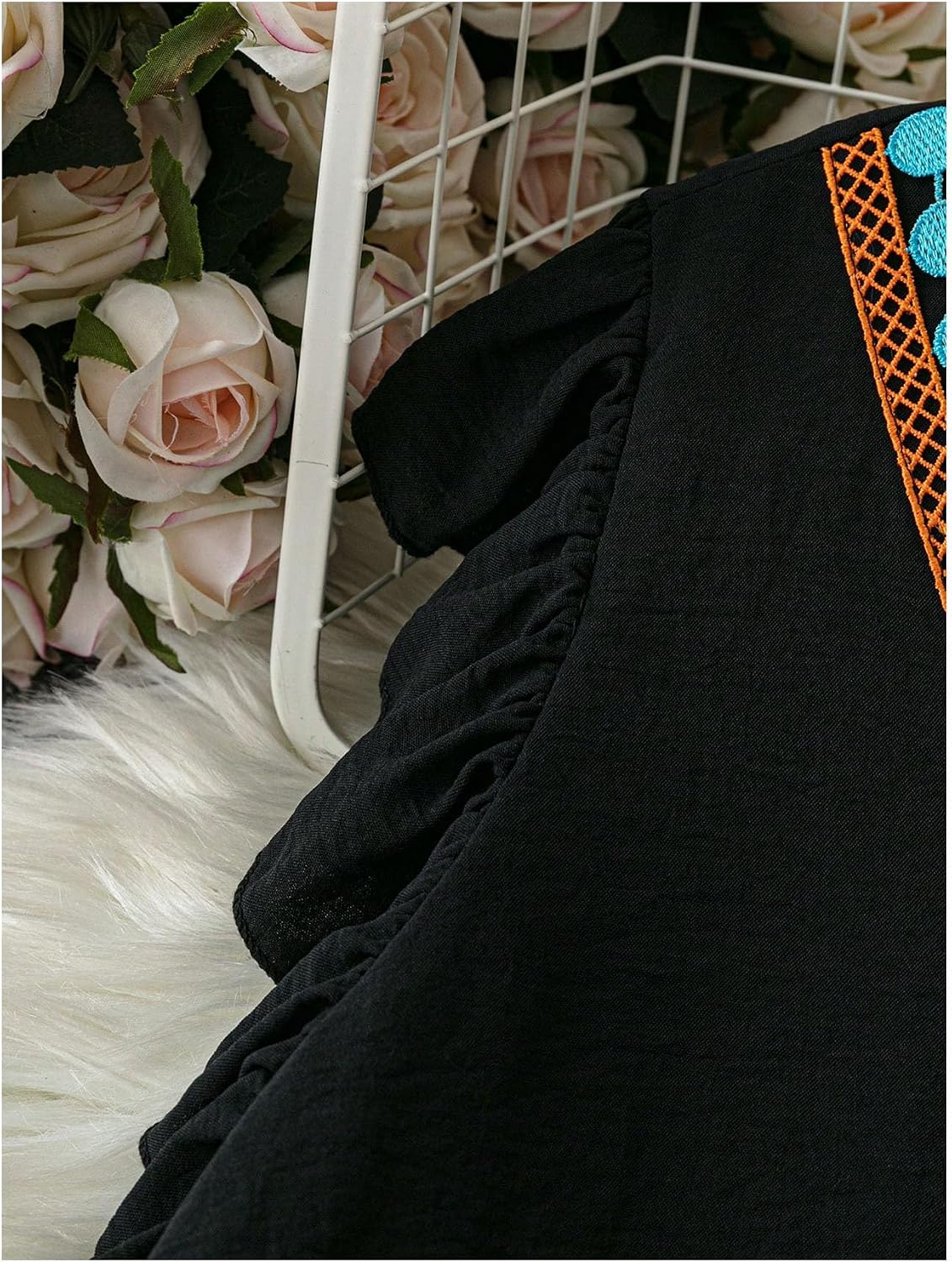 SOLY HUX Women's Plus Size Summer Dress V Neck Ruffle Cap Sleeve Embroidery Vacation Short Tunic Dresses