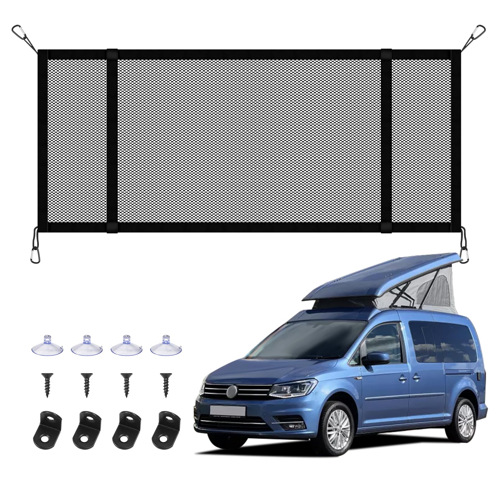 Filet à Bagages Pour Toit De Voiture 90x35 Cm – Nylon, 4 Ventouses, Pour Ford Transit Custom Et Autres