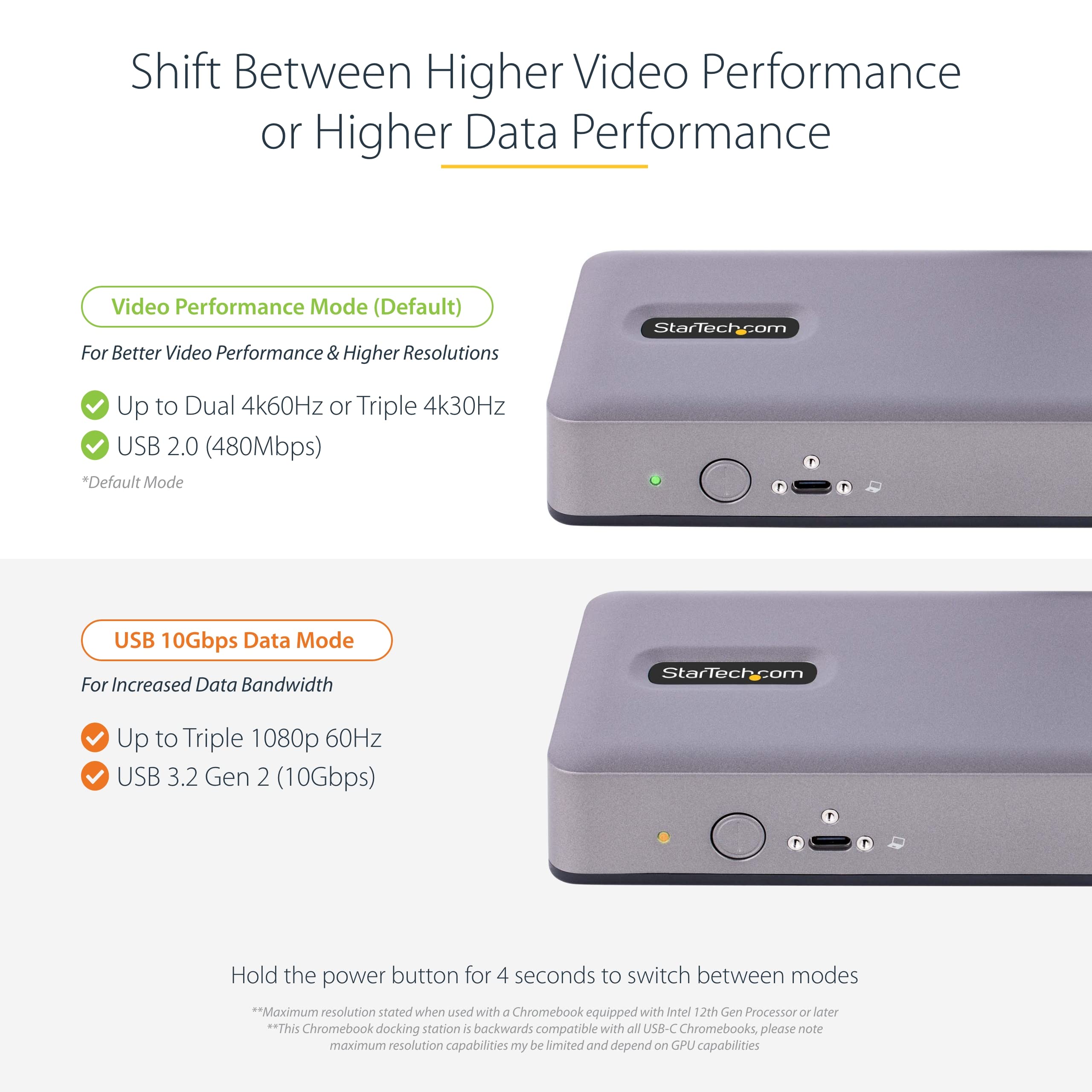 StarTech Dock USB-C Triple 4K30 Double 4K60 Chromebook, Hub 7 Ports, GbE | Station d'Accueil, Multi-Moniteur, HDMI DP, DP Alt Mode, 60W Power Delivery 3.0, Fente K, Audio