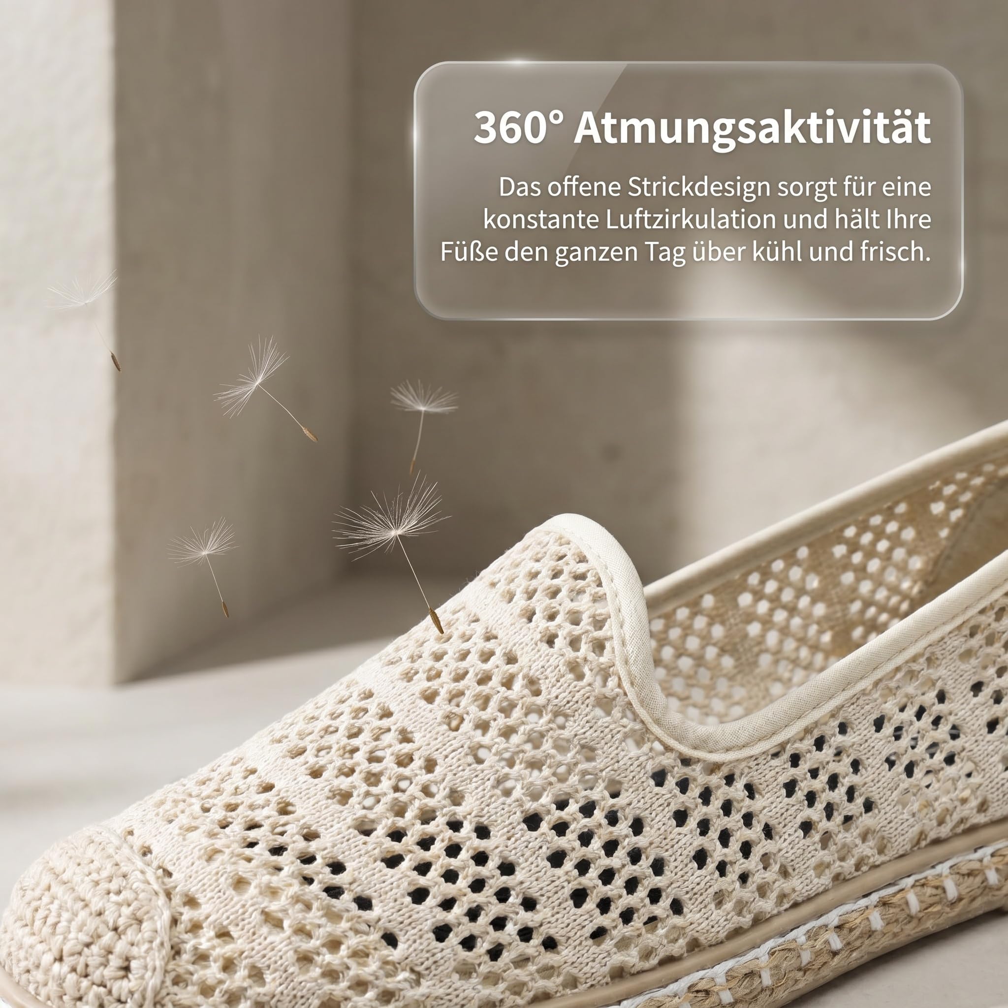 GLAMORA Damen Espadrilles Atmungsaktiv Sommer Schuhe Bequem Flach Flexible Slipper Leichte Strickschuhe Komfort Freizeitschuhe