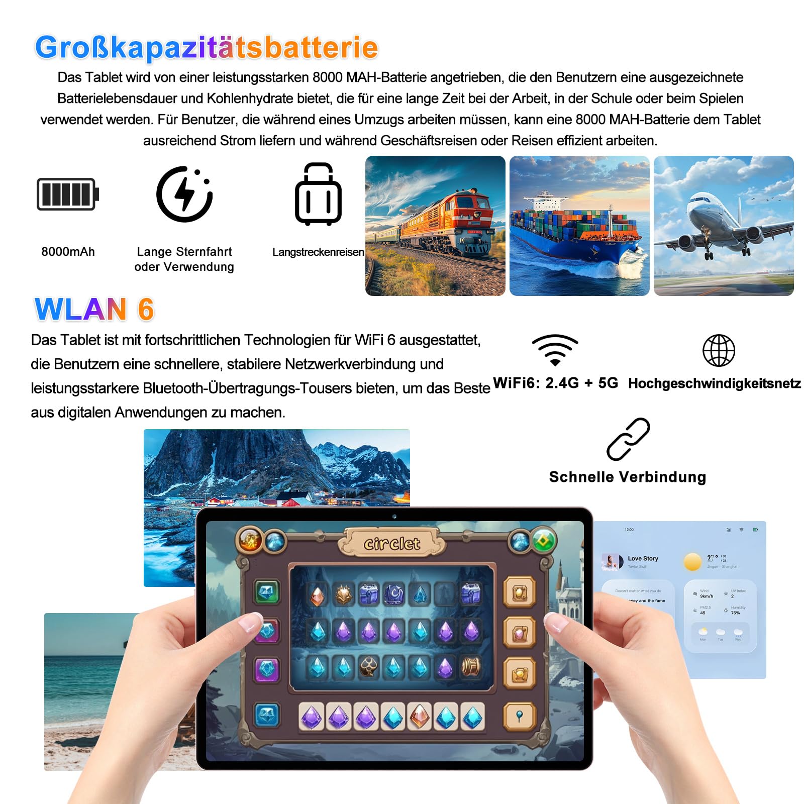 Tablet Android 10 pollici, 22 GB RAM + 128 GB ROM, Widevine L1, oro rosa | con tastiera mouse, 8000 mAh, Octa-Core, 5G WiFi, 1 TB di memoria estesa, 5MP+8MP