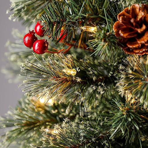 Miniatura 39 de Home Heritage Árbol de Navidad artificial Stanley de 7 pies, preiluminado con conos de pino y bayas, 350 luces incandescentes blancas y 335 puntas