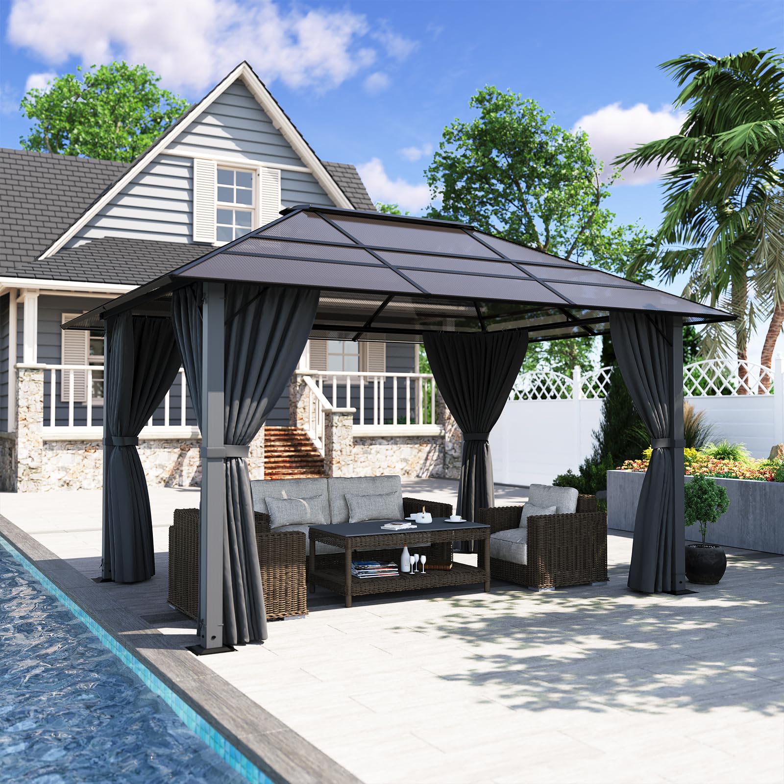 TRIUMPHKEY Tonnelle de Jardin 3x4 Imperméable,Gazebo de Impermeable Panneau de Protection Solaire Double pc Uv50+, Tonnelle de Jardin Extereur en Aluminum, Barnum Gris
