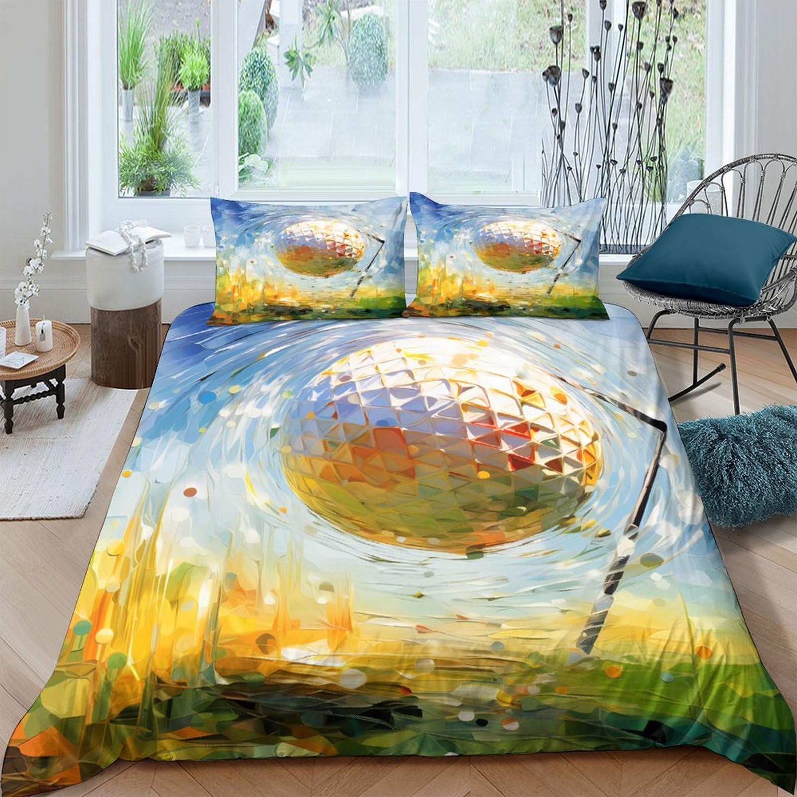 Ctjqhvkz Style-9 3D Printed Abstract Balloon Fitted Sheet Microfiber Soft Yellow Blue Sunrise Mattress Cover For Bedroom Dorm Decor Single（135X200cm）