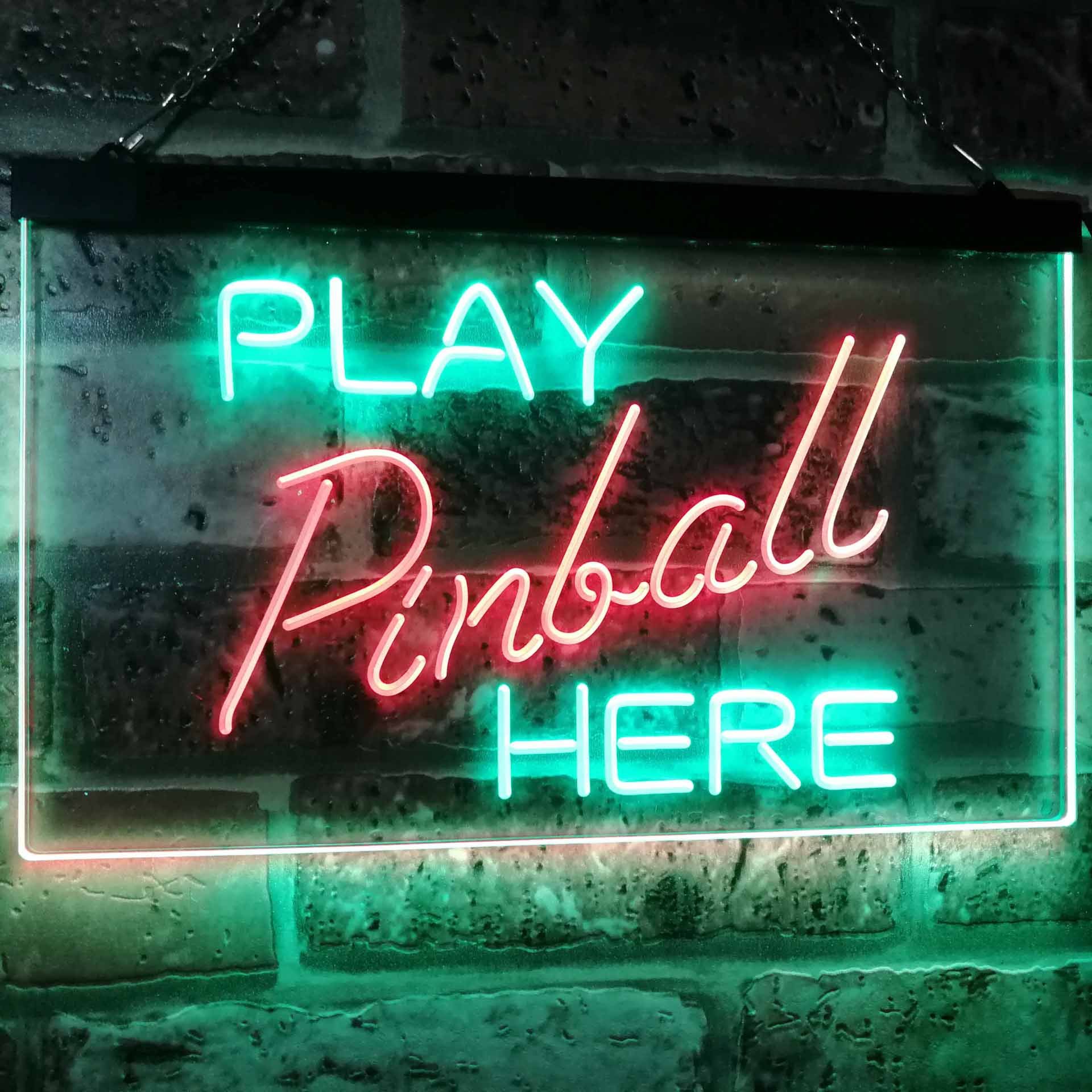 ADVPRO Pinball Room Play Here Display Game Man Cave Décor Dual Color LED Enseigne Lumineuse Neon Sign Vert et Rouge 600 x 400mm st6s64-i2619-gr