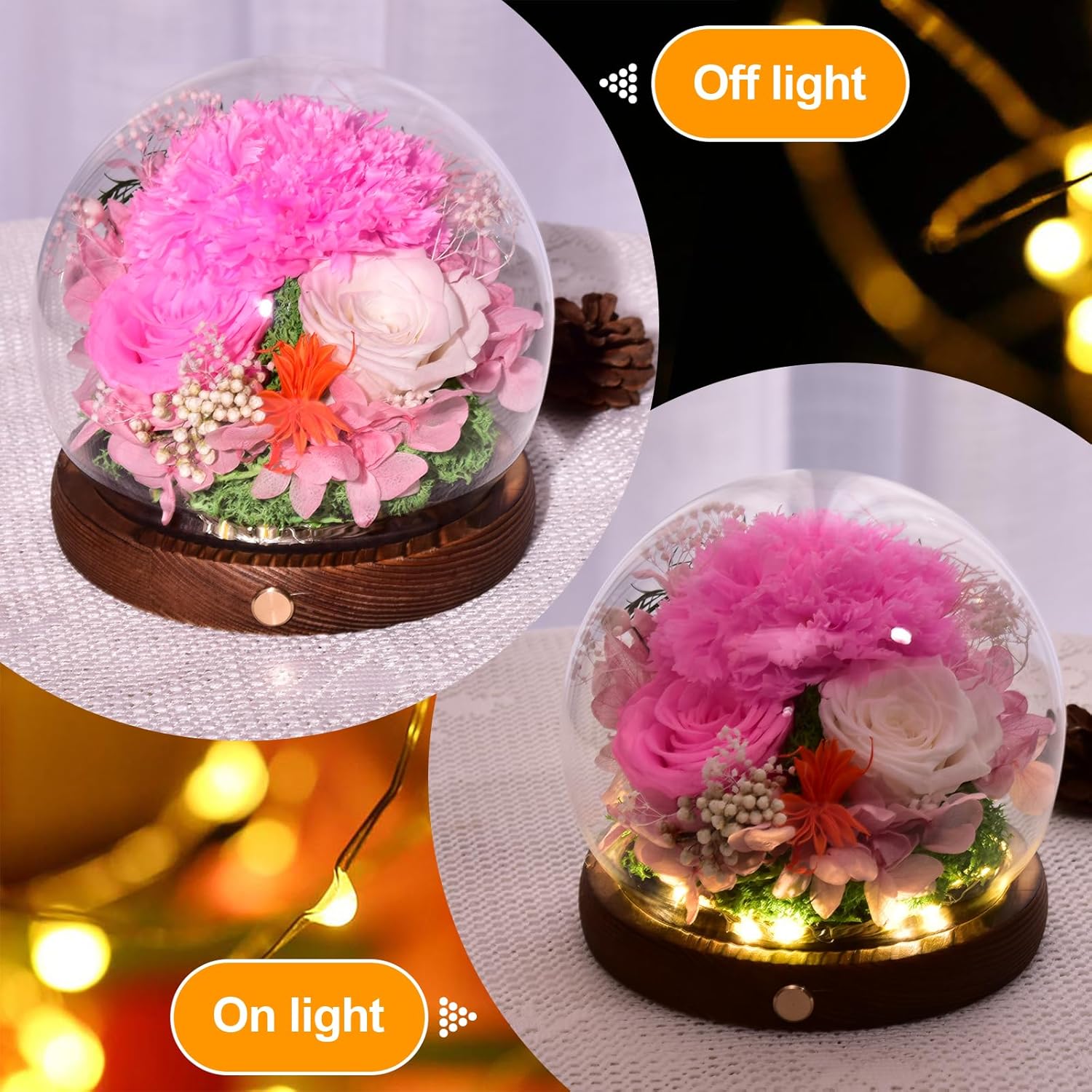 Preserved Eternal Pink Real Carnation Gift Box Long-Lasting Real Flowers for Women Mom Wife Girlfriend Grandma Mother's Day Anniversary Birthday