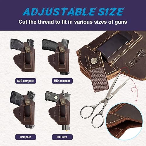 Miniatura 3 de lazyElf Funda de pistola de cuero genuino para pistolas, pistolas, diestros, zurdos, transporte oculto para Glock 194343X, Taurus G2CG3CG3 tamaño