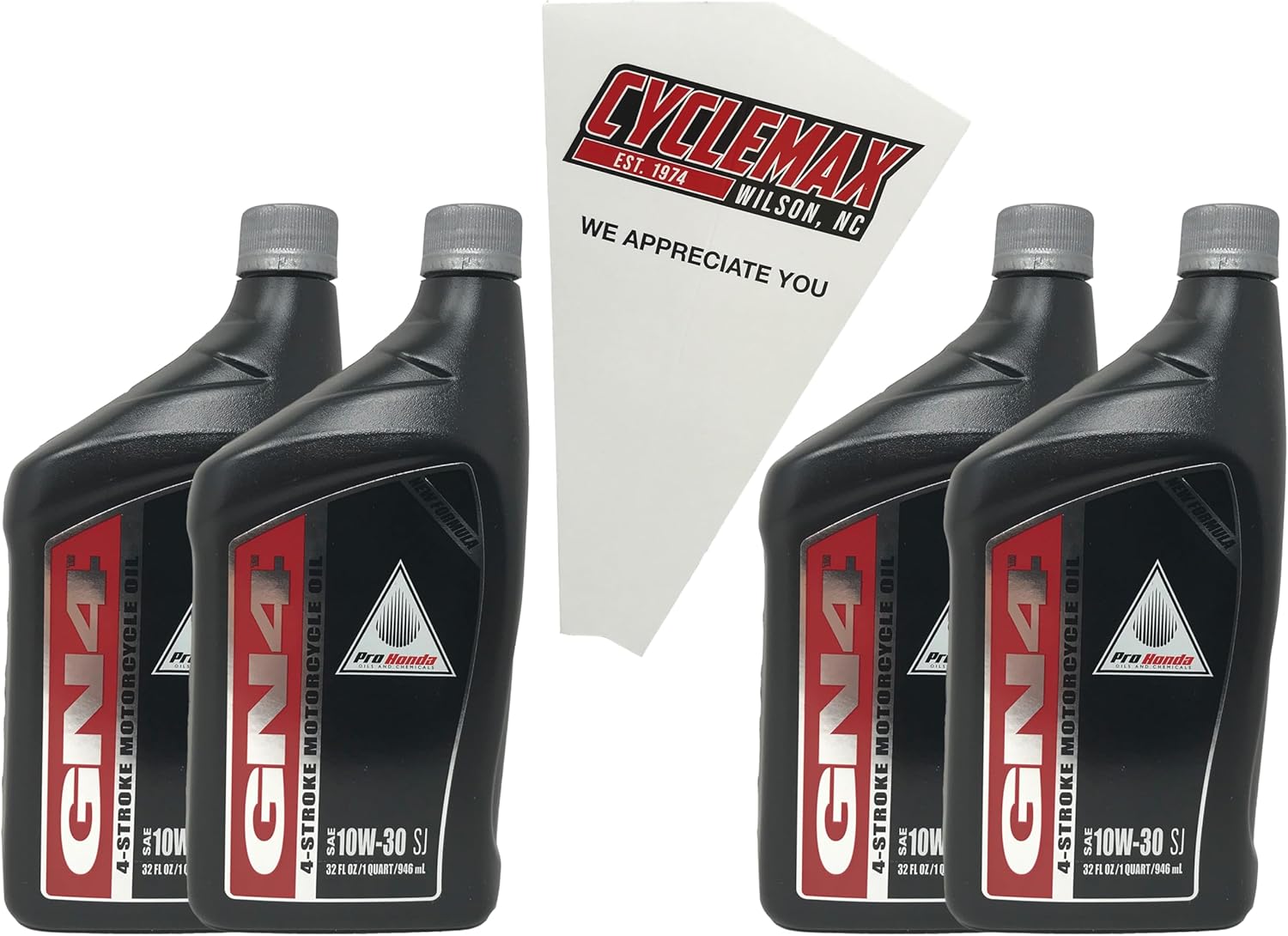 Cyclemax Four Pack compatible with Honda GN4 10w30 4-Stroke Engine Oil 08C35-A131M02 Contains Four Quarts and a Funnel
