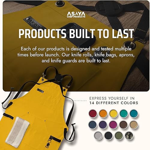 Miniatura 55 de Asaya - Delantal de chef para hombres y mujeres más toalla de mano y abrebotellas, de lona de 10 onzas Rojo,Negro,Azul,Azul-Verde,Borgoña,Verde