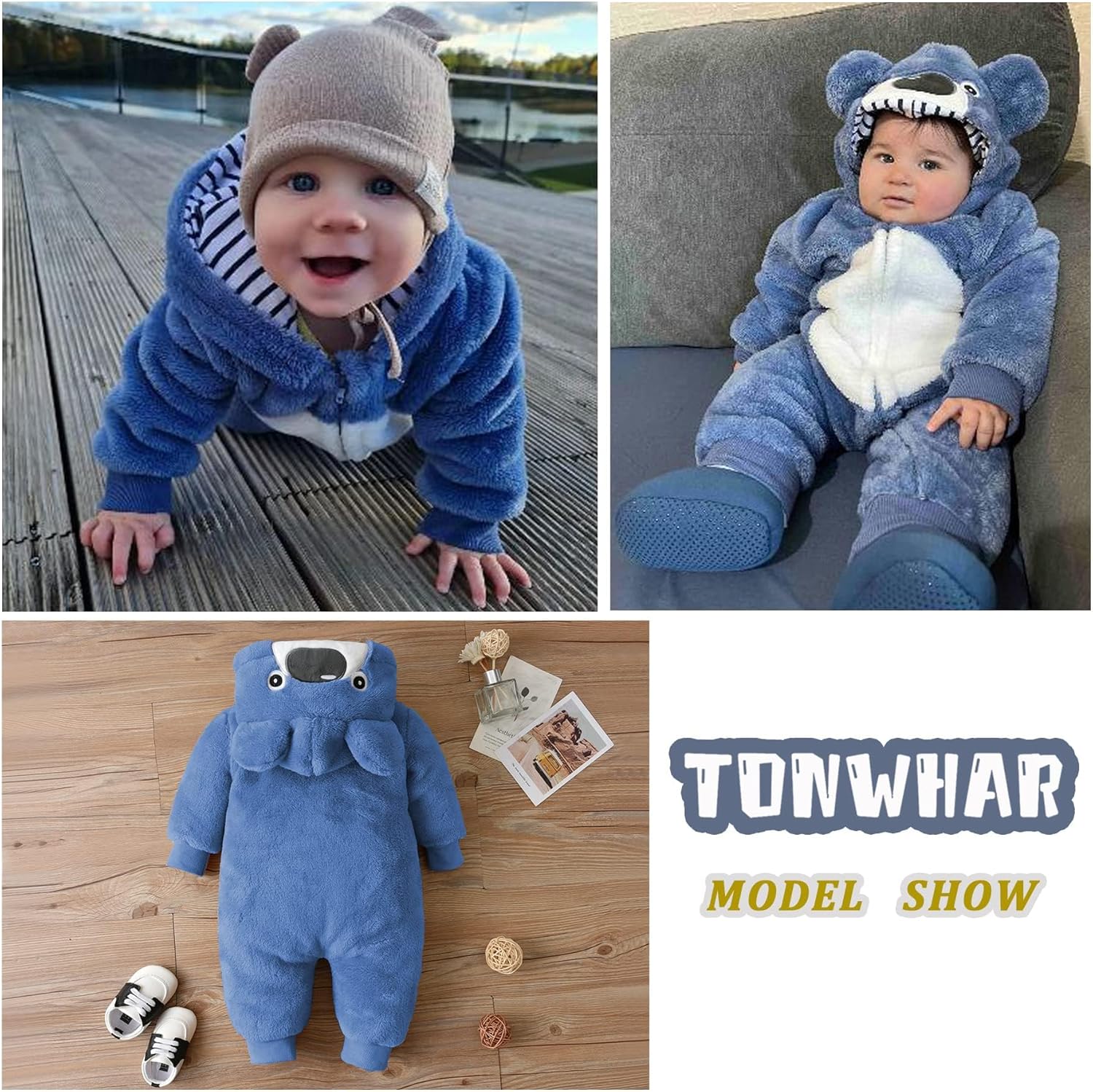 TONWHAR Unisex-Baby Animal Costume Kids' & Toddlers' Winter Hooded Romper Dress Up Jumpsuit - Image 4
