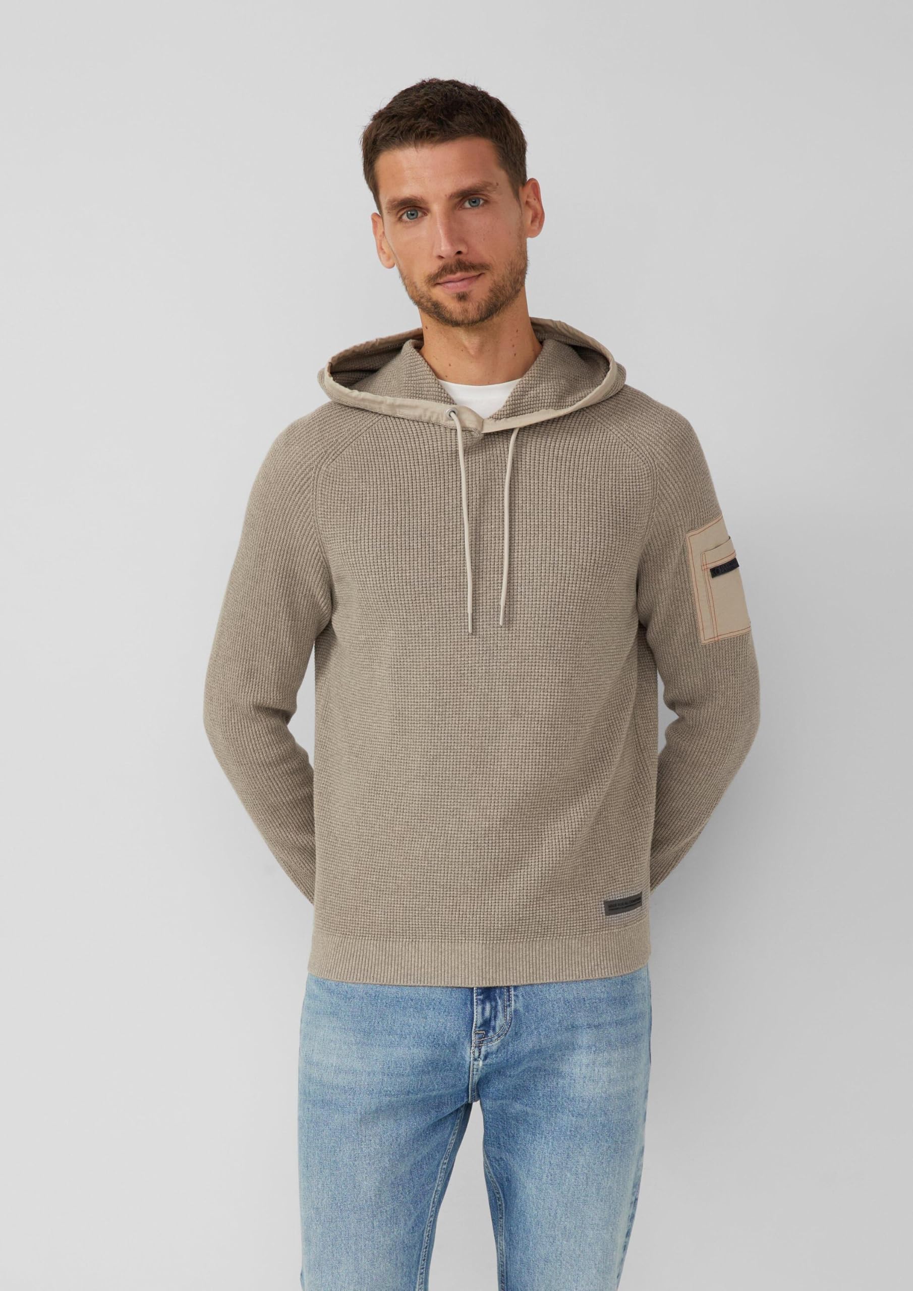 s.Oliver Struktur-Hoodie im Materialmix mit Ärmeltasche