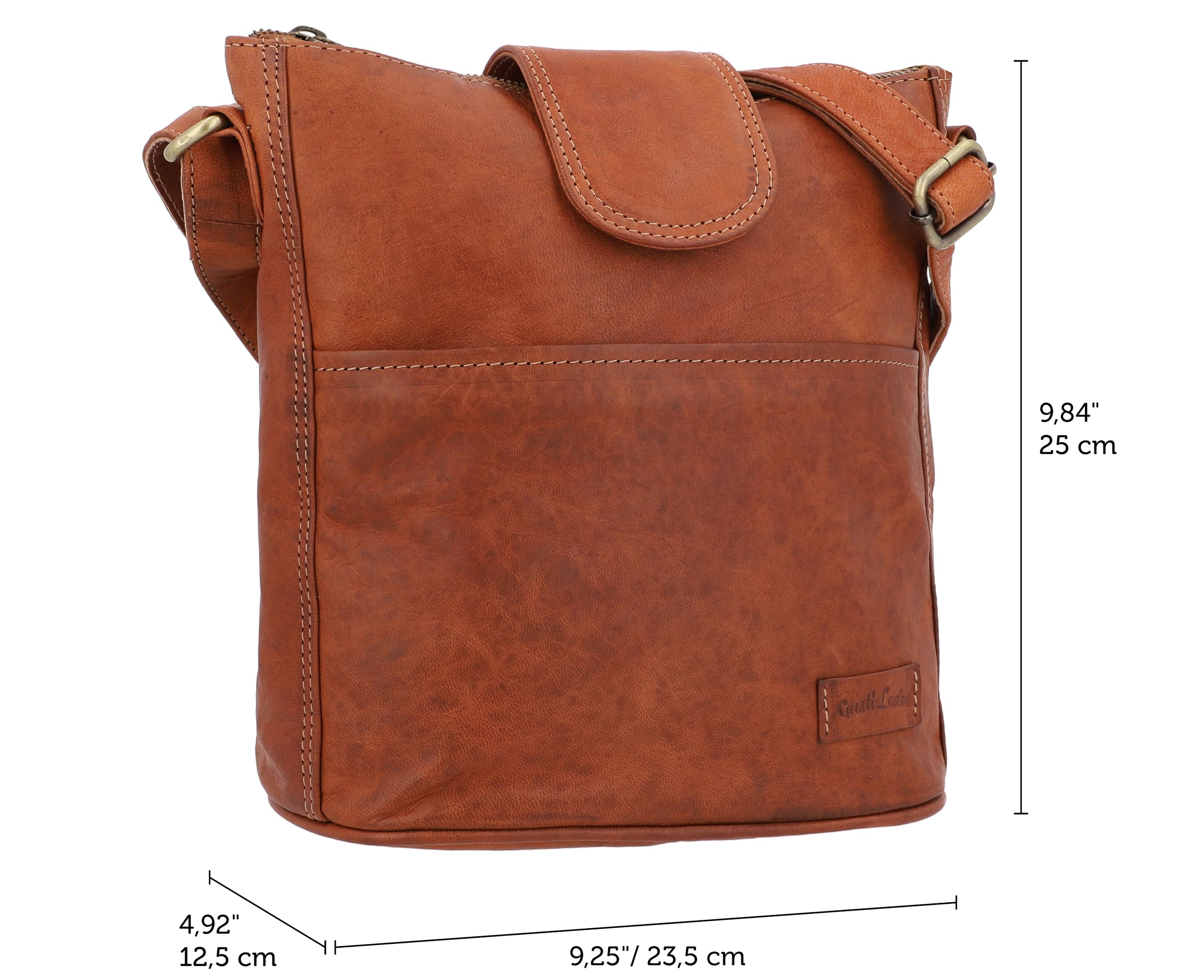Gusti Leder Umhängetasche - Jaqueline S Vintage Shopper Leder, Crossbody Bag Damen aus echtem Ziegenleder, verstellbarer Riemen, Braun