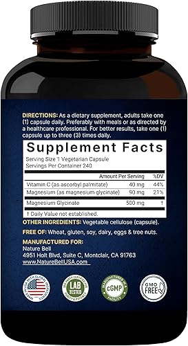 Miniatura 6 de Cápsulas de glicinato de magnesio de 500 mg, 240 unidades, 100 % quelado y purificado, probado por terceros, sin OGM y sin gluten