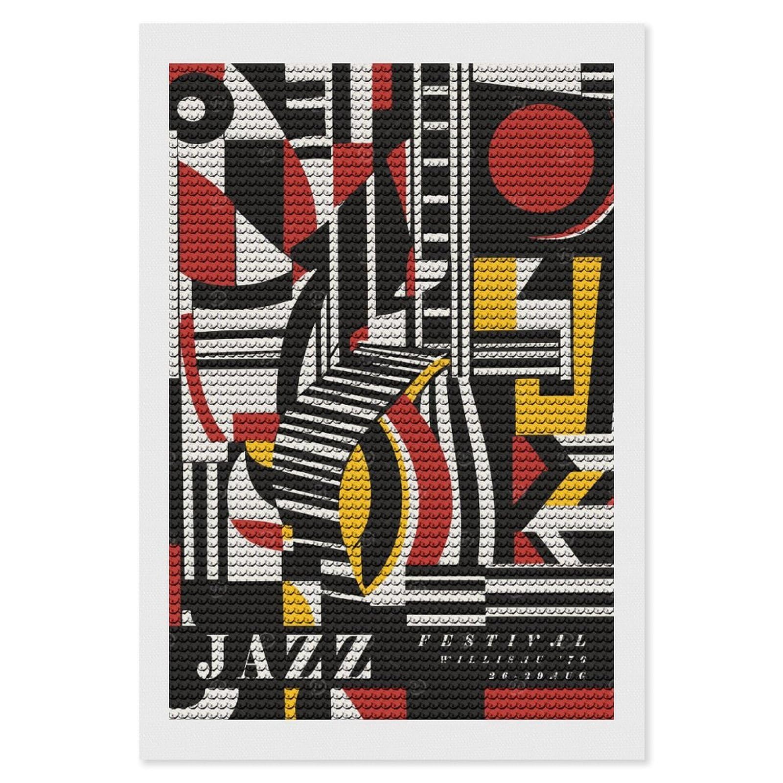 Junmoney Jazz Music 5D Diamond Painting Kit 8"x12", Relaxing DIY, Mindful Craft Project, Full Kit Included, Thoughtful Present