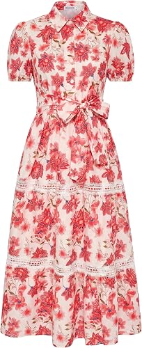 GRACE KARIN Women's 2026 Summer Floral Maxi Dresses | 2 Pocket, Flowy, Bohemian, A Line, Tie Belt, Short Puff Sleeve, Shirt Collar, Lightweight, Vacation, Easter, Wedding Shower