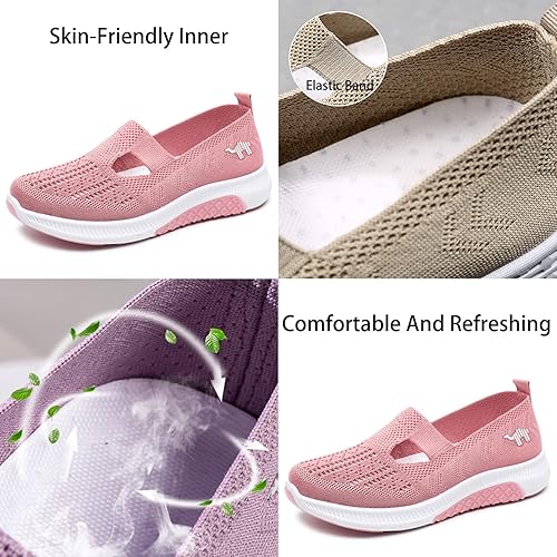 Vista 2 de Zapatos deportivos de malla de punto transpirables para mujer, antideslizantes, cómodos, ortopédicos, diabéticos, para caminar