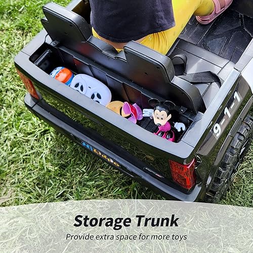 Miniatura 9 de Coche de policía eléctrico de 24 V 10 Ah para niños grandes, 4WD 2 plazas para niños con control remoto, motores de 4 x 200 W, color negro