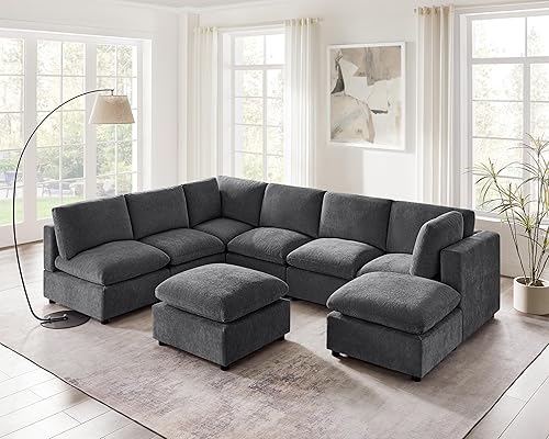 Miniatura 8 de VANOMi Sofá modular seccional, sofá convertible sofá modular con otomana, sofás seccionales para sala de estar, apartamentos pequeños