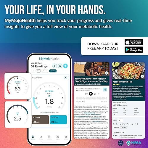 Miniatura 6 de KETO-MOJO GK Kit de prueba de glucosa y cetona Bluetooth  aplicación gratuita para el control de cetosis y diabetes 20 tiras de análisis de sangre