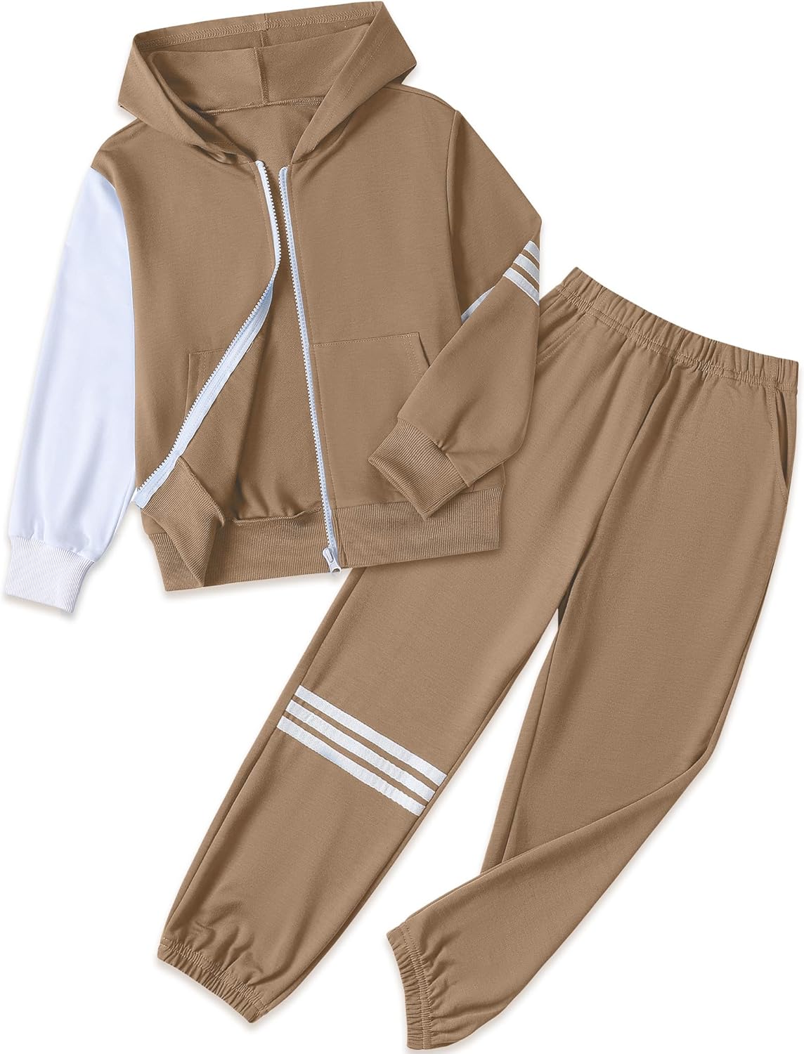 Boy's Pants Set - 2 Piece Fall Outfits ColorBlock Long Sleeve Zipper Hooded and Active Pants 6-16 Years