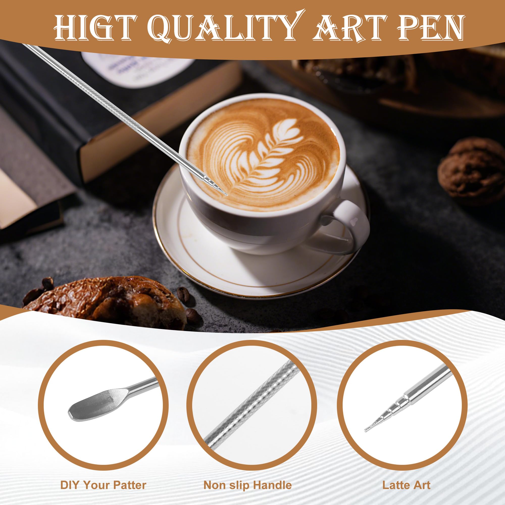 Set di Tamper per Caffè da 51 mm, Kit di Accessori per Espresso con Brocca per Schiumare, Strumento per Manomissione Caffè, Agitatore per Caffè, Penna per Latte Art, Tappetino, 16 Stencil per Caffè