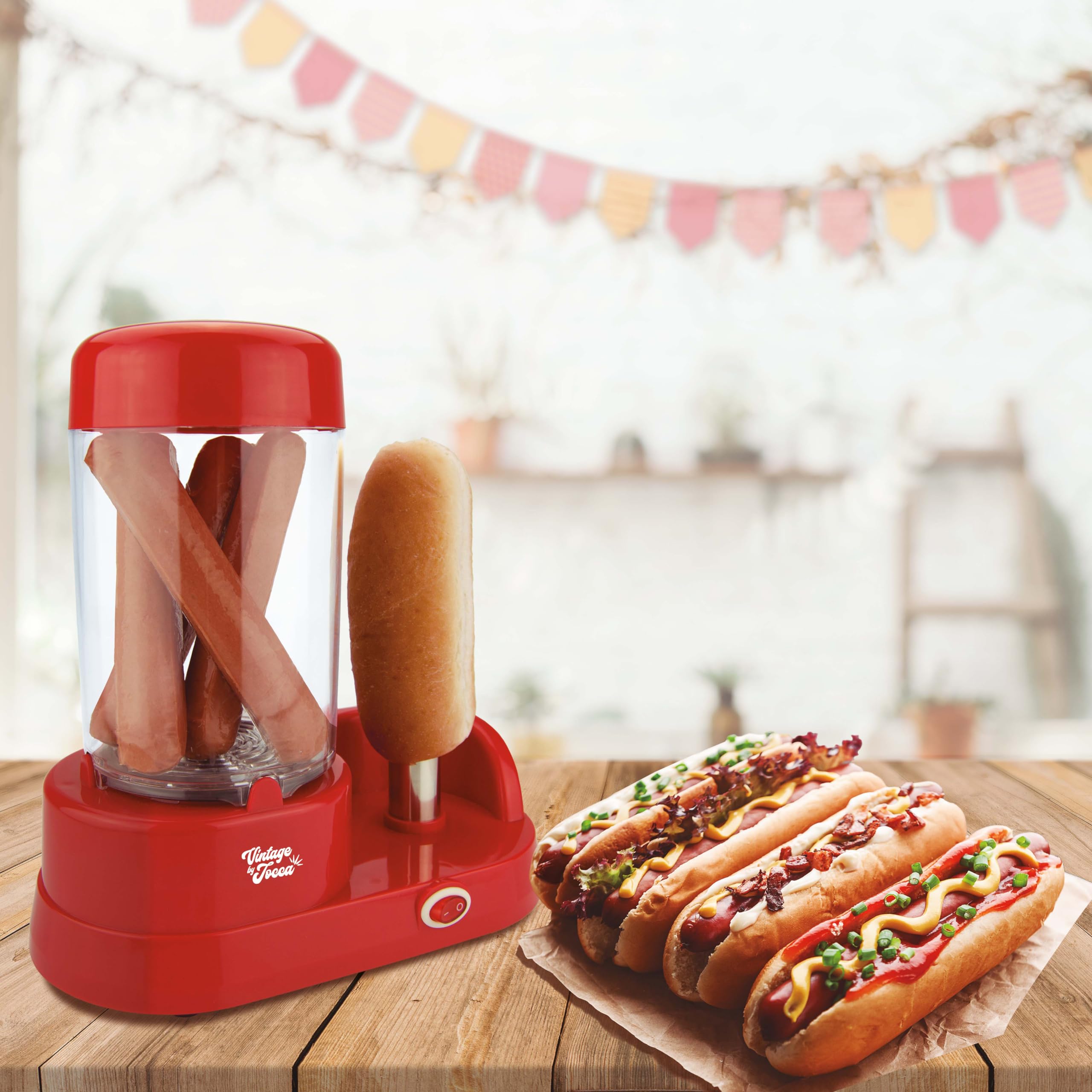 Jocca, Macchina per Hot Dog, 350W, Cuoci Würstel a Vapore e Scalda Pane, Capacità 6 Salsicce, Design Compatto