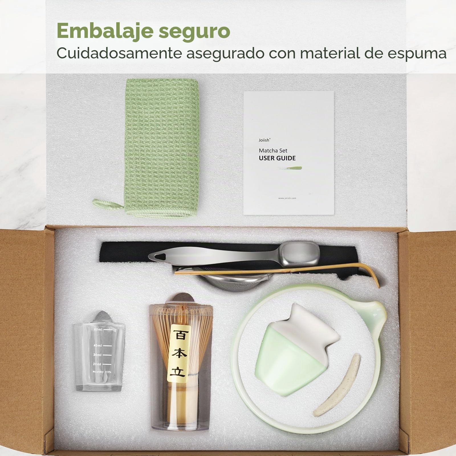 Joiish Juego de Matcha, Kit de Ceremonia de Té Japonés, 10 piezas, Cuchara y taza Medidora, Juegos de Batidor, Bolos con Boquilla de Vertido