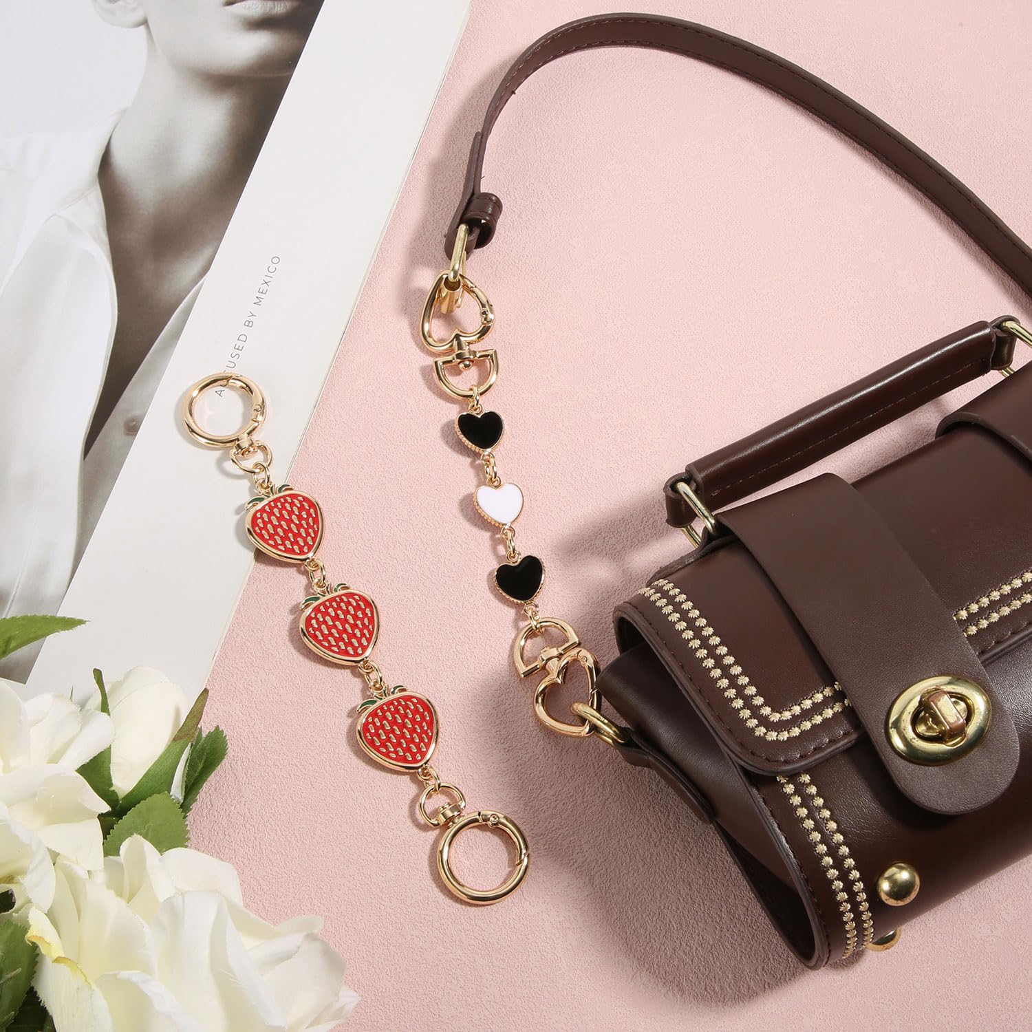 2PCS Bag Extender Chains With Heart Charm - Adjustable Purse Strap Extenders For Handbags, Purses & Shoulder Bags