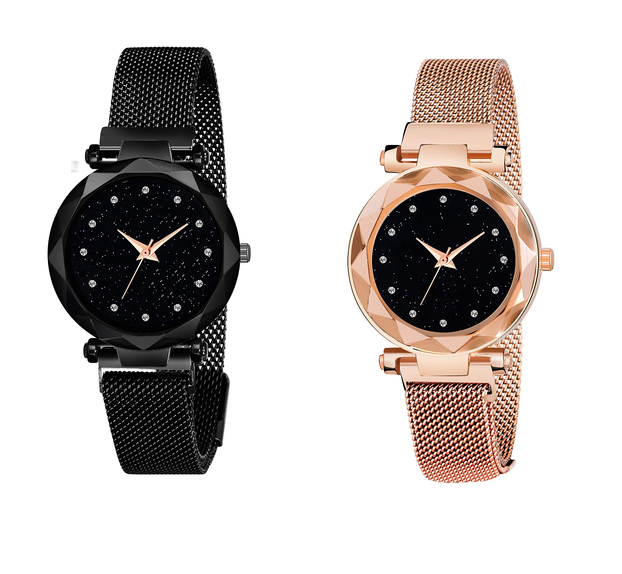 Niyati NX Black Round Diamond Dial with Latest Generation Black & Rosegold Magnet Belt Analogue Watch for Women Pack of - 2 (Black,Rose Gold) (B08G1K4SW2) Amazon Price History, Amazon Price Tracker