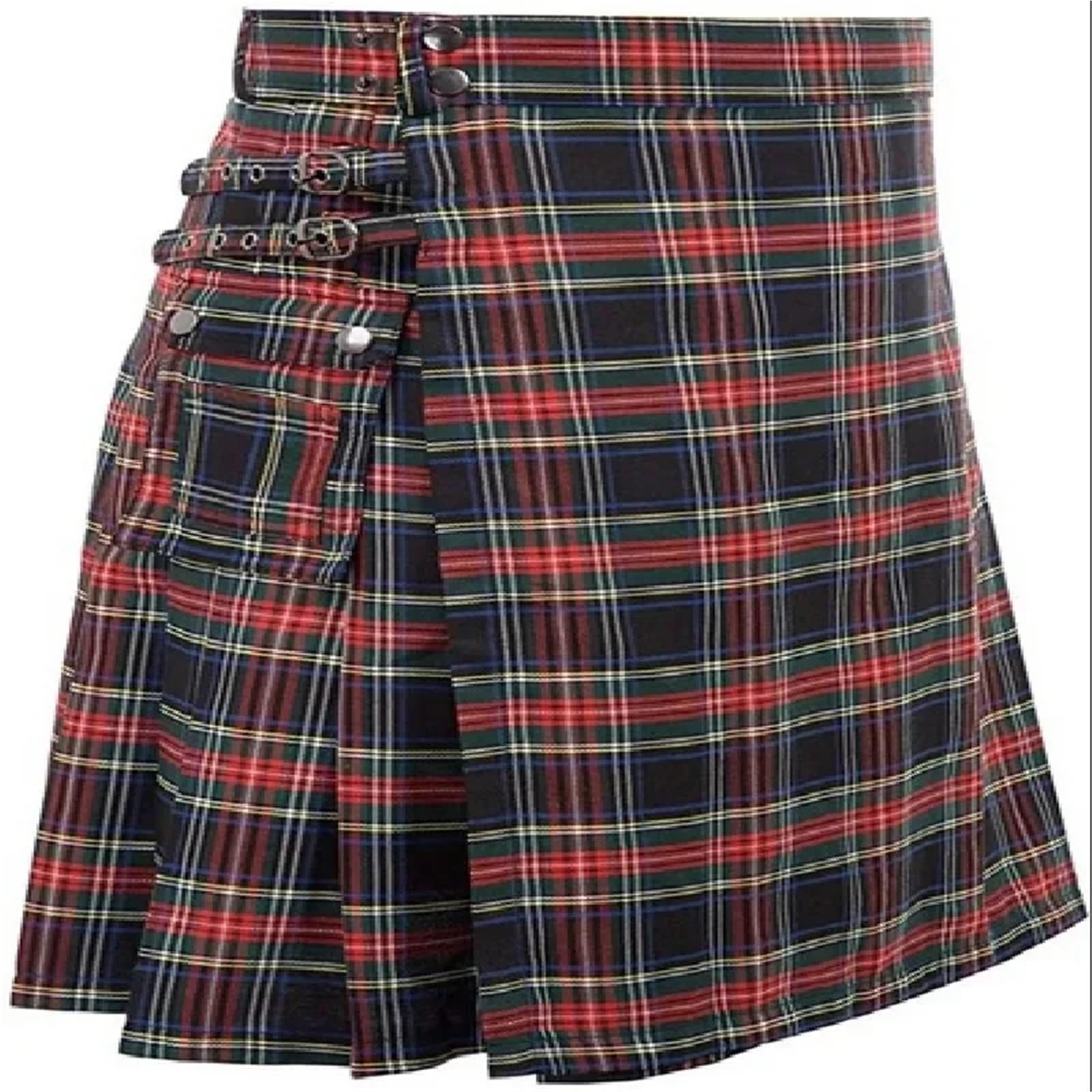 Kilt pour homme utilitaire moderne plissé en jean et coton rouge L