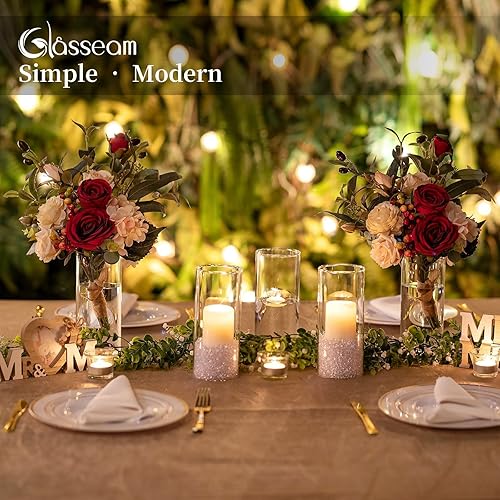 Miniatura 8 de Glasseam Jarrones cilíndricos de vidrio para centros de mesa, juego de 12 jarrones de flores transparentes, modernos jarrones flotantes para