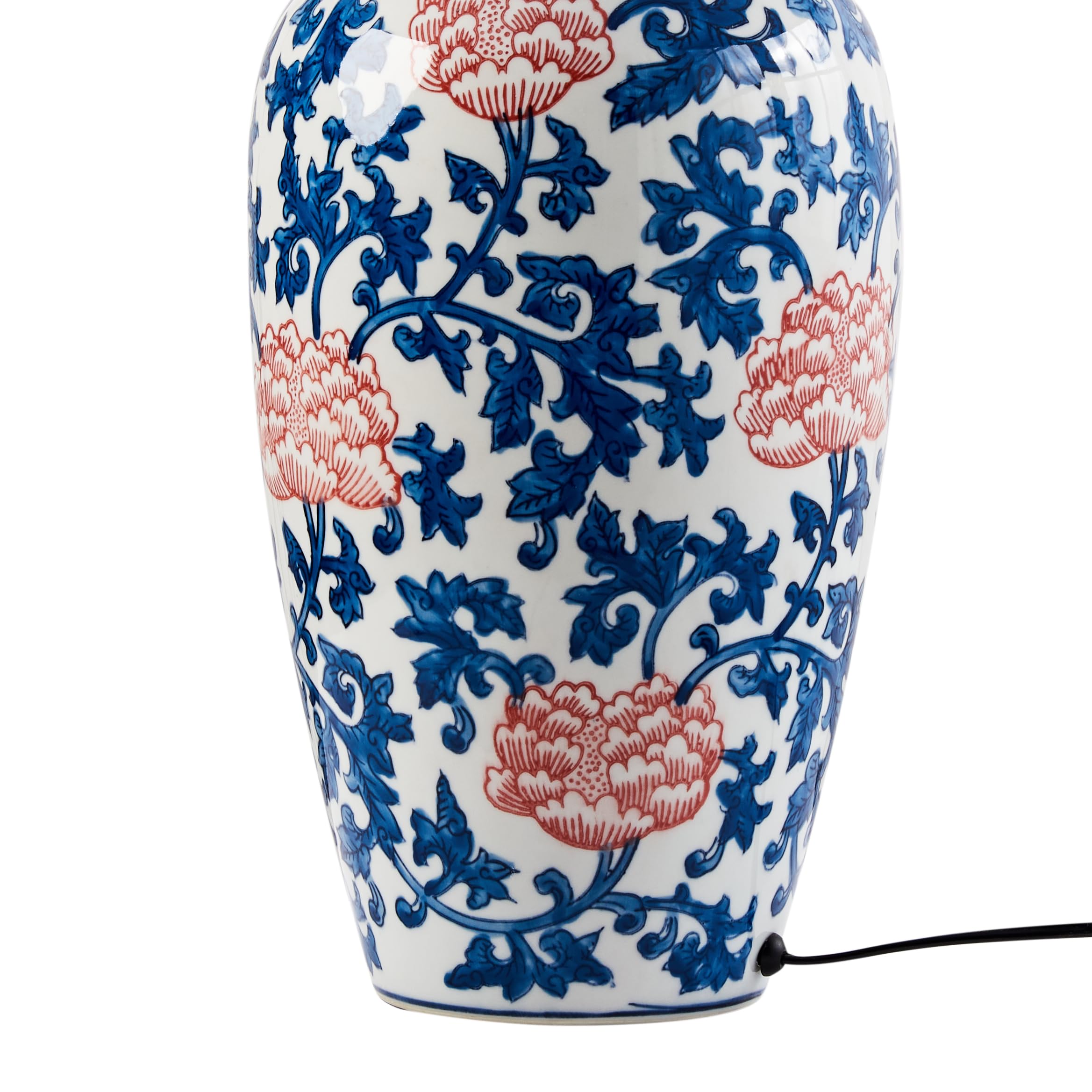 Stylowa lampa stołowa z kwiecistym wzorem porcelanowa podstawa lniany materiałowy klosz oświetlenie biało-niebieska Verusa