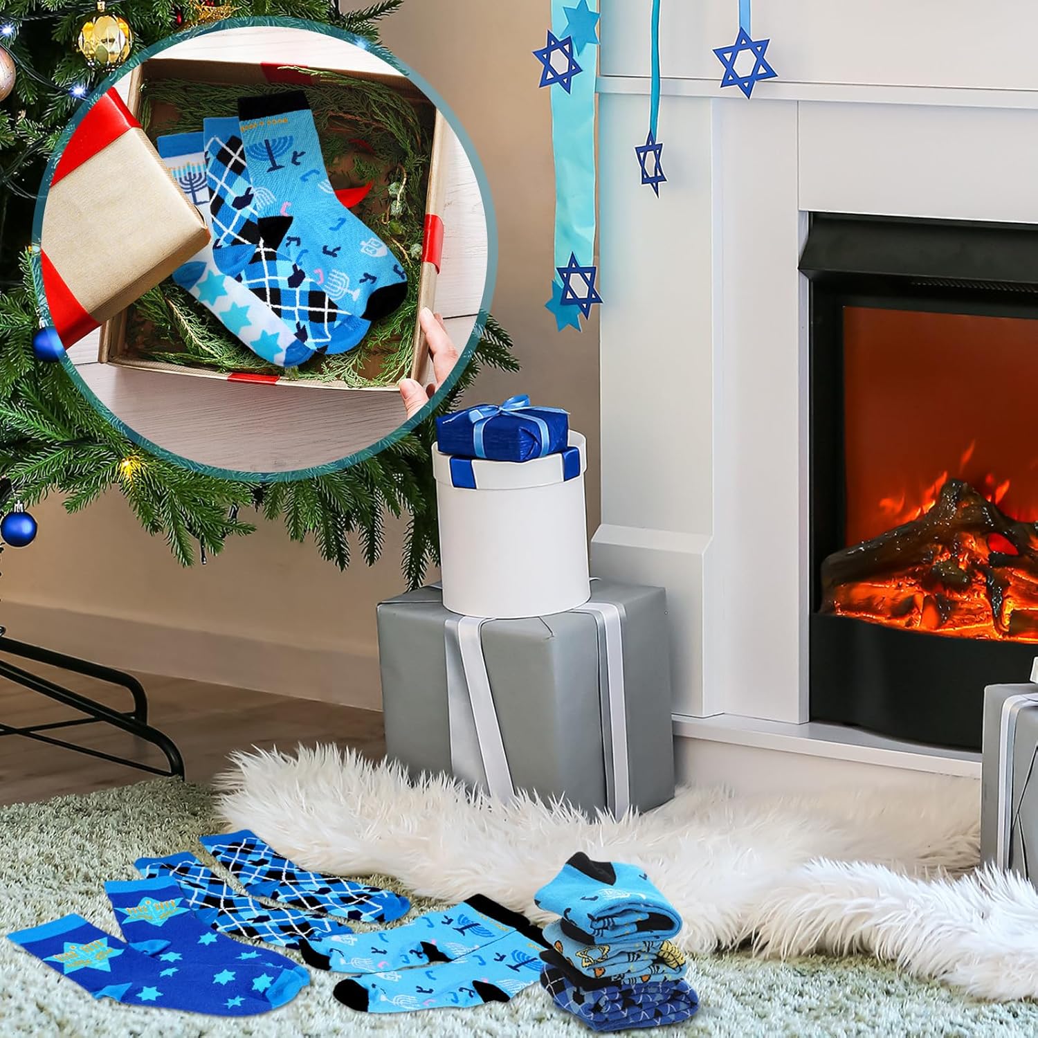 Panitay 12 Pairs Hanukkah Socks Chanukah Menorah Socks Jewish Hanukkah Novelty Holiday Gift for Men and Women Party Gifts - Image 6