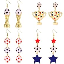 4 Pairs World Soccer Cup Earrings for Women 2026 Soccer Trophy USA Star Drop Dangle Earrings Sports Fan Patriotic Jewelry Gifts