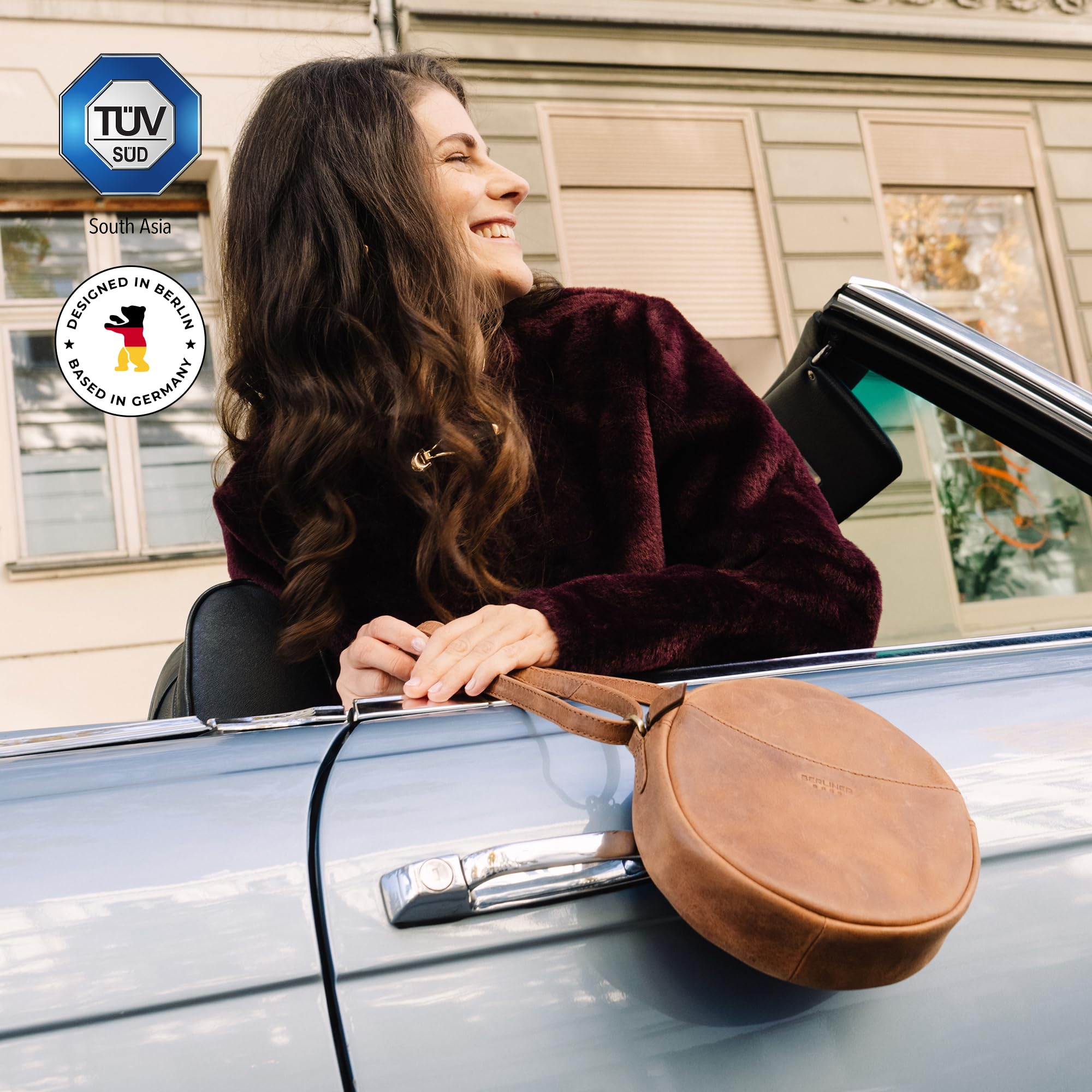 Berliner Bags Moon Bolso Bandolera Redondo Mujer Piel Auténtica Pequeño